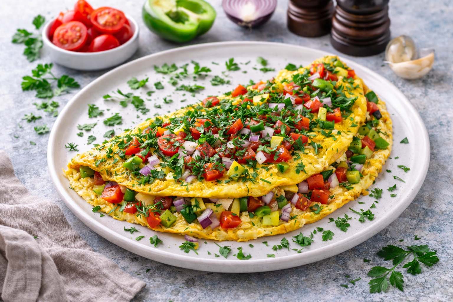 Праздничный омлет с овощами и зеленью