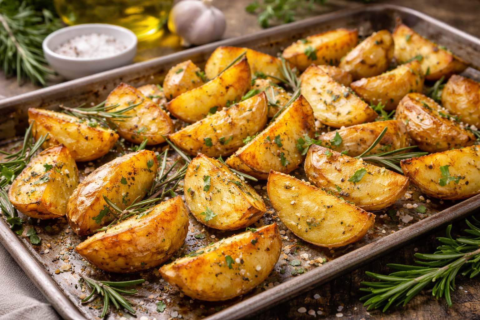 Простая запечённая картошка с чесноком и розмарином