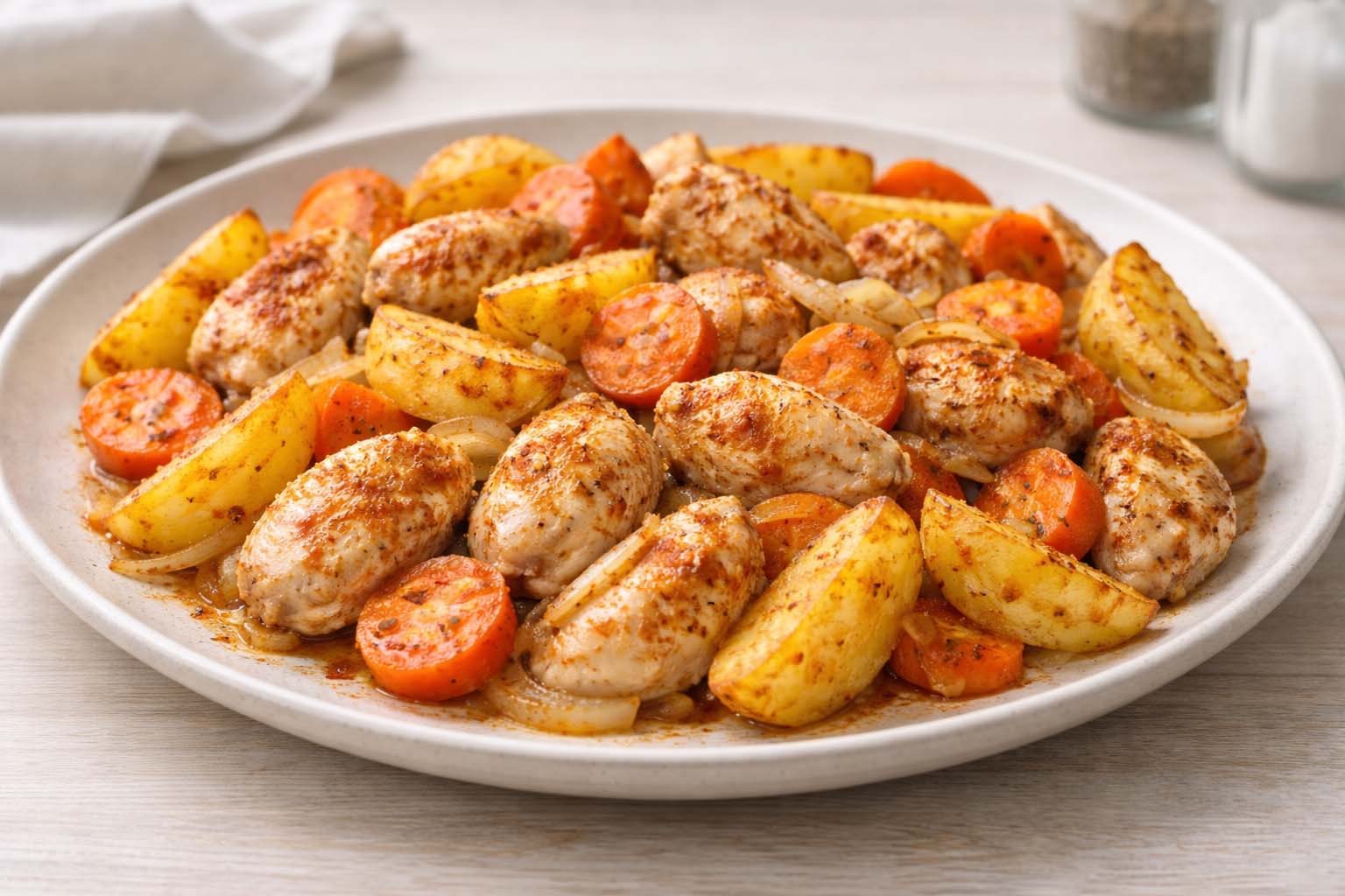 Простой запечённый картофель с курицей и овощами Простой запечённый картофель с курицей и овощами