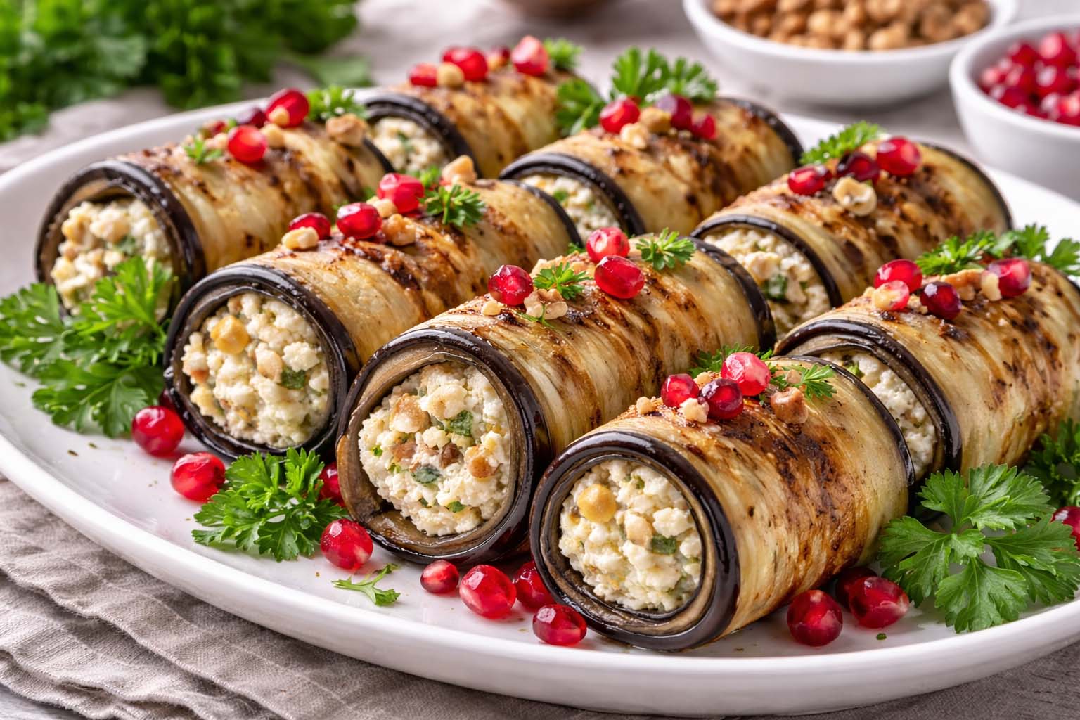 Праздничный рулет из баклажанов с сырной начинкой и орехами Праздничный рулет из баклажанов с сырной начинкой и орехами