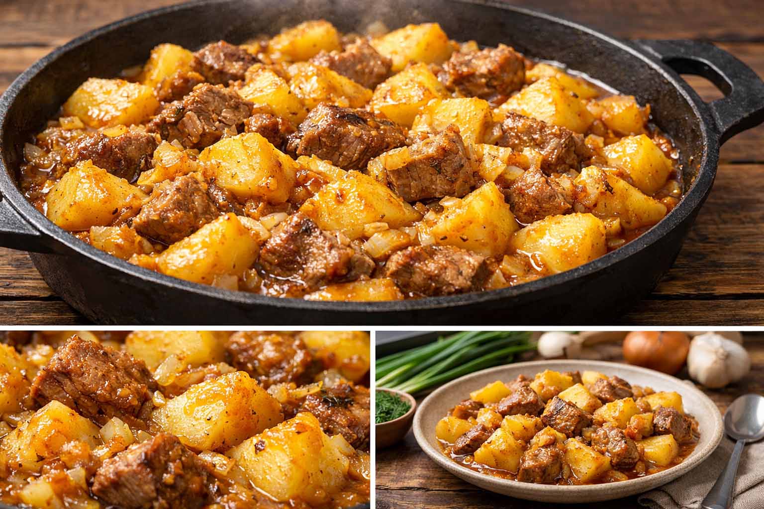 Простой тушеный картофель с мясом