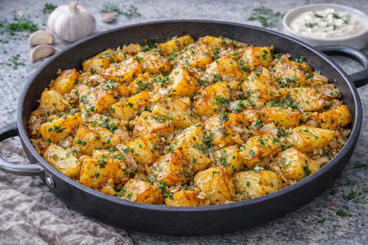 Пикантная картошка с луком и чесноком Пикантная картошка с луком и чесноком